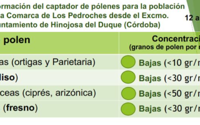 Información del captador de pólenes para la población de la Comarca de Los Pedroches desde el Excmo. Ayuntamiento de Hinojosa del Duque (Córdoba). Fecha: Del 12 al 18 de Enero de 2021.