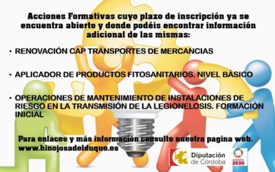 Acciones Formativas cuyo plazo de inscripción ya se encuentra abierto y donde podéis encontrar información adicional de las mismas: